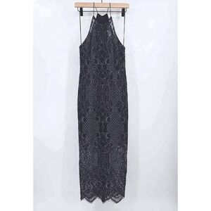 Shona Joy Navy Lace Halter Maxi Dress USA 2 Midaxi Formal Wedding Guest